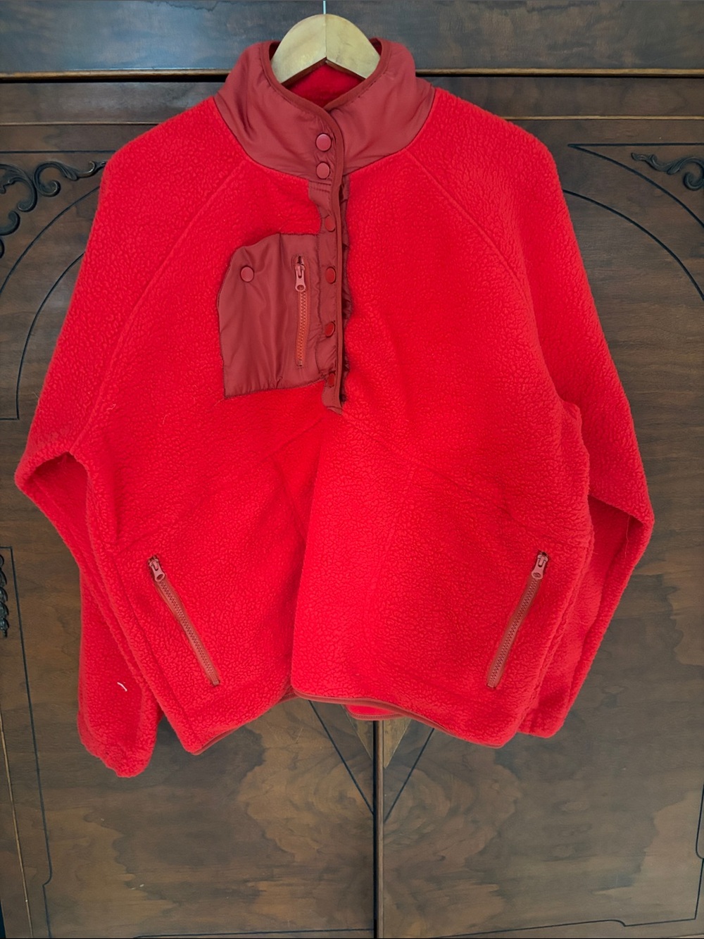 Women's Red Fleece Pullover Jacket